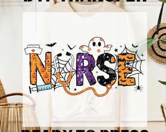 Impression DTF fantôme infirmière mignonne, transfert DTF infirmière fantôme Halloween, infirmière fantasmagorique prête à être pressée, conception de t-shirt, t-shirt d'allaitement