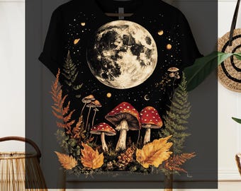 Celestial Mushroom DTF Transfer, Boho Lunar Moon, Retro Forestcore Heat Press (Ready To Press)
