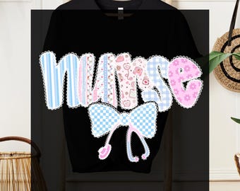 Preppy Nurse Floral DTF Transfer: Stethoscope Bow, Ready to Press