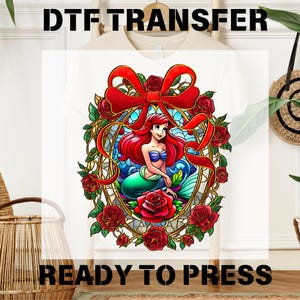 Disney Princess Ariel Ribbon DTF Transfers, Watercolor Princess Ariel Ready To Press, Giltter Little Mermaid Mirror Print, Bulk Dtf Transfer