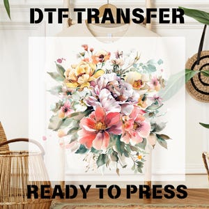 Colorful Flowers DTF Transfers, Ready to Press DTF, Custom DTF Prints, Vibrant Botanical Design, Women's Gift, Heat Transfer, Direct to Film