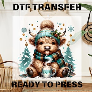 Christmas Highland Cow Ready to Press, Highland Cow Dtf Transfer, Mooey Christmas Heat Dtf, Funny Christmas Dtf,T-shirt Transfer,Western Cow