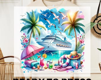 Retro Family Cruise 2026 Ready To Press, Matching Vacation DTF Transfer, Watercolor Tropical Beach Art, T-shirt Transfer, Summer Dtf