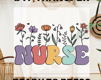 Wildflower Nurse DTF Heat Transfer, Ready to Press RN Floral Design
