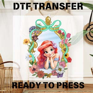 Little Mermaid DTF Transfers, Disney Princess Ariel Ready To Press, Watercolor Princess Dtf Print, T-shirt Transfers, Princess Birthday Gift
