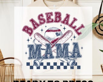 Baseball Mom Ready To Press Design, Baseball Mama DTF Transfer, Retro Game Day Sports Mom Shirt Graphic