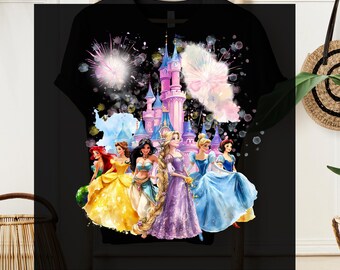 Disney Princess Ready To Press, Watercolor Princess Castle DTF Transfer, Girl Trip Design, Family Vacation Tee