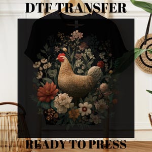 Wildflowers Botanical Chicken DTF Transfers, Boho Floral Chicken Ready For Press, Flowers Rooster Dtf, T-shirt Transfer, Women Gift, Vintage