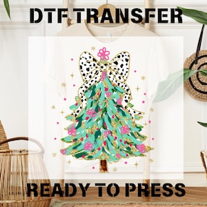 Coquette Glitter Effect Christmas Tree DTF Transfers, Christmas Glitter Ready To Press, Coquette Christmas Heat Dtf, Women T-shirt Transfers