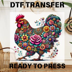 Flower Chicken DTF, Wildflower Chicken DTF Transfer, Ladies Chicken Lover Ready For Press,  Floral Chicken DTF Print, Chicken Mom Tee, Gift