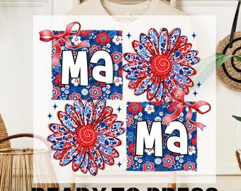 Floral Mama DTF Transfer, Patriotic USA Fourth of July Ready Press