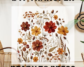 Pressed Flowers Dtf Transfers, Boho Flower Ready to Press DTF Transfers, Heat Transfers, Direct to Film, Retro Boho Flower, Boho Cottagecore