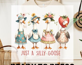 Cute Floral Goose DTF Ready to Press, Just A Silly Goose DTF Transfer, Grandma Design, T-shirt Transfer