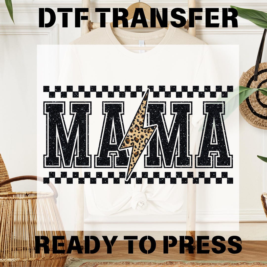 Mama Lightning Bolt DTF Transfers, Checkered Mama Ready to Press, Retro ...