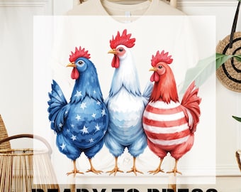 Patriotic Chicken DTF Transfer, USA Farm Life Ready To Press Heat Print