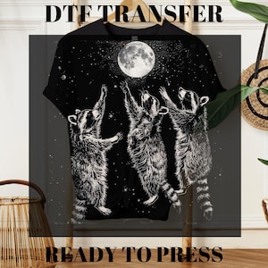 Three Raccoons Howling at the Moon DTF Transfers, Ready To Press, Vintage Raccoon Moon Dtf, Heat Dtf Transfers, Retro Raccoon Lovers Prints