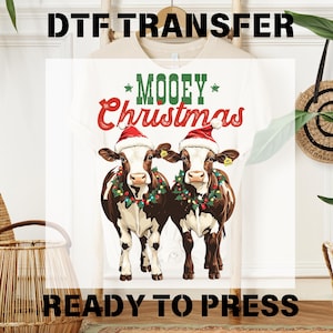 Mooey Christmas Cow DTF Transfer: Western Heat Transfer