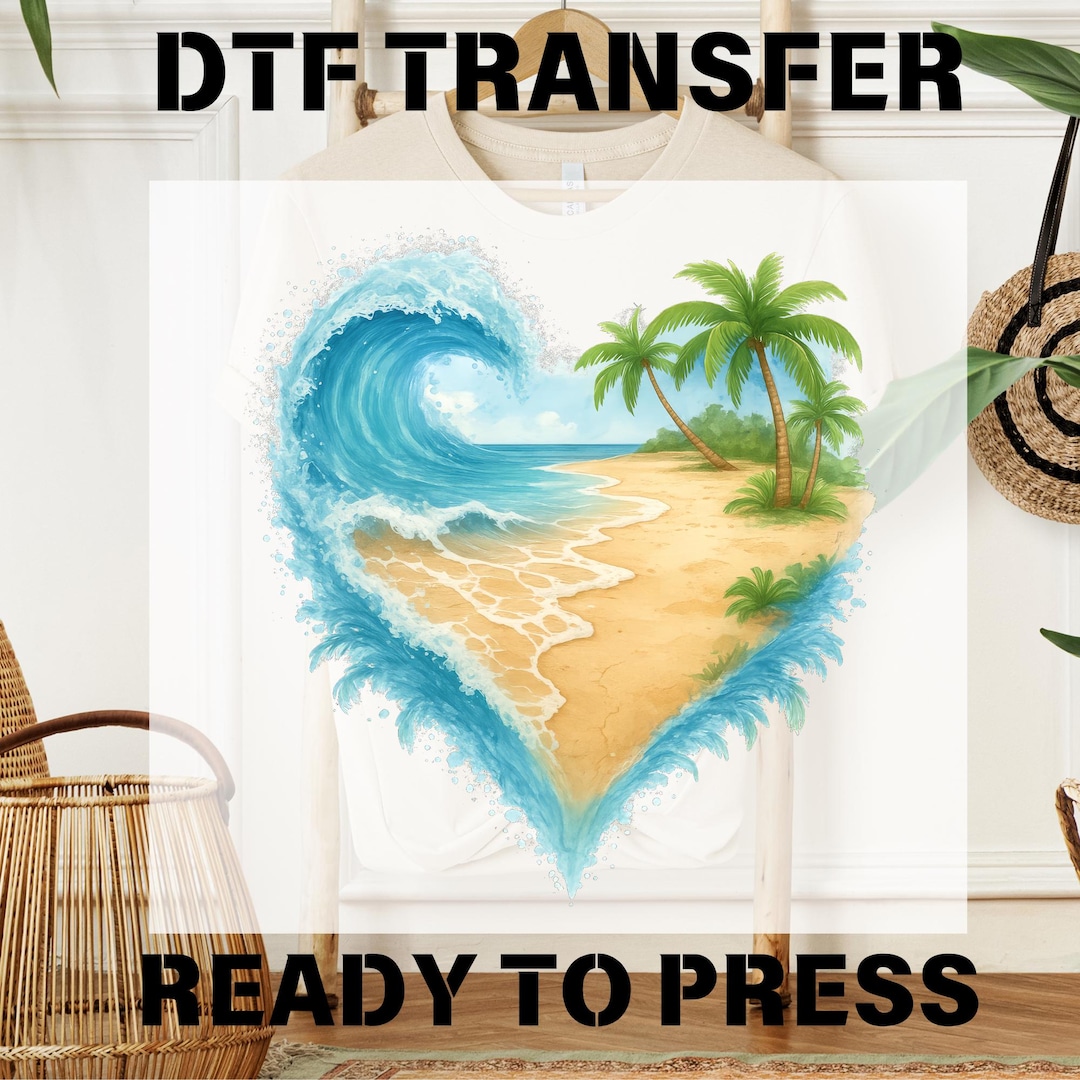 Ocean Heart Wave DTF Transfer: Summer Coastal Print, Beach Day Design ...