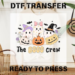 Boo Crew Halloween DTF Transfer: Spooky Ghost, Pumpkin Design
