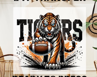 Tigers Football DTF Transfer, Retro Tigers Mascot Ready To Press, Game Day Heat Dtf, Tigers School Design, Sport Mom Tee