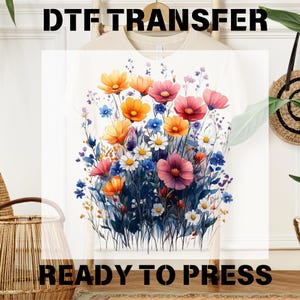 Wildflower Meadow Dtf Transfer, Retro Happy Flowers Ready To Press, Gift for Women, Floral DTF Gang Sheet, T-shirt Transfers, Direct to Film