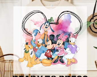 Mickey and Friends Ready To Press, Watercolor Disney Family DTF Transfer, Disney Characters Desing, T-shirt Transfer
