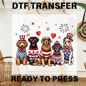 Patriotic USA Dogs DTF Transfers, 4th Of July Dogs Ready To Press, Independence Day Dtf, American Dog Dtf, Bulk Dtf Transfer, Heat Dtf Press