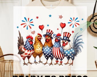 Patriotic Chicken USA Flag DTF Transfer, 4th of July Design