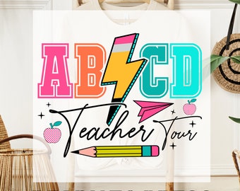 Retro Teacher Tour DTF Transfer, Back To School Pencil Design (Ready To Press)