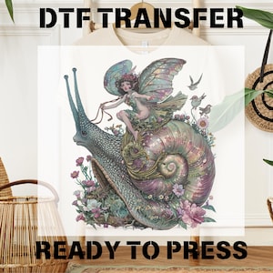 Green Spring Fairy DTF Transfer, Boho Fairy Riding a Sea Snail, Forest Fairy Ready For Press, T-shirt Designs ,Bulk Dtf Transfer, Women Gift