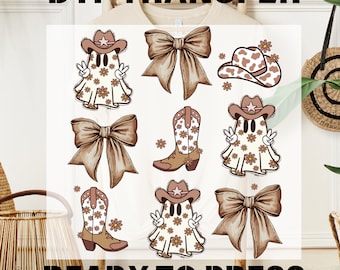Girly Coquette Bow DTF, Western Halloween Ready to Press, Halloween Cowboy Ghost DTF Transfer, Spooky Season Dtf, Halloween Coquette Bow Dtf