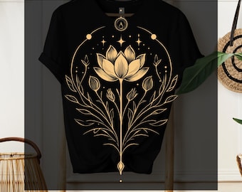 Boho Floral Alchemy DTF Heat Transfer, Celestial Gold Retro Flowers, Ready To Press, T-shirt Transfer, Women Giftf For, Iron on
