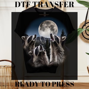 Three Racoons Howling at the Moon DTF Transfer, Retro Raccoon Lovers Ready To Press, Vintage Raccoon Moon Dtf, Heat Transfer, Funny Raccoons