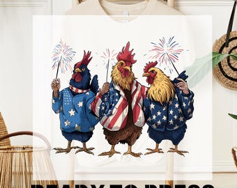Patriotic Chicken 4th July Ready To Press, Funny Patriotic Chicken DTF Transfer, American Flag Farmhouse Print, Iron-on