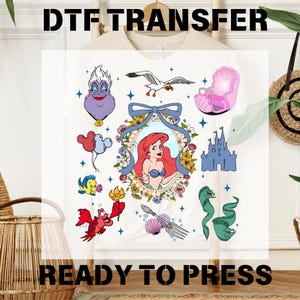 Princess Ariel Ready To Press, Disney Princess Ariel Ribbon DTF Transfers, Little Mermaid Mirror Dtf Prints, Bulk Dtf, Disney Girls Trip Dtf