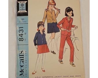 Vintage 1966 McCall's Sewing Pattern 8431 Pre-Teen Jacket Skirt Pants Size 12