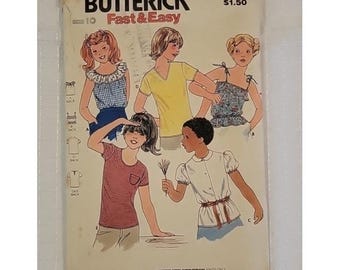 Butterick 6561 Size 10 Teen Tops Vintage Shirt Blouse Sewing Pattern