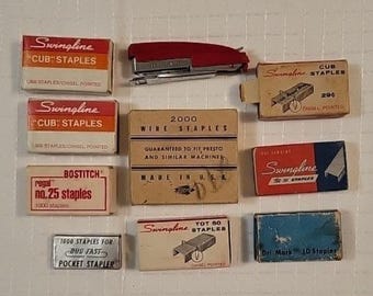 Vintage Stapler and Staples Swingline, Bostitch, Speed, Dri Mark
