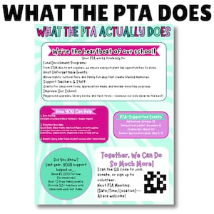 What Does the PTA Do? PTA Canva Template School Event Posters Membership Drive PTO Volunteer Recruitment Toolkit Digital Download Planner