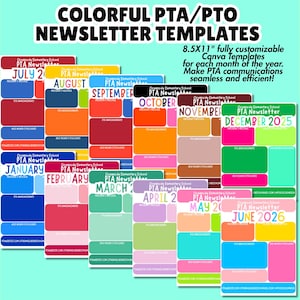 PTA Newsletter Canva Template | Monthly 8.5x11 PTO Flyer Bundle for School Volunteers & Event Planning | Customizable Files | PTA President
