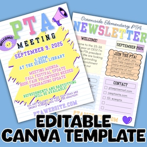 PTA Communications Bundle | Canva Templates Set: Meeting Flyer + Newsletter | Editable PTO/PTA Printables | Back to School Instant Download