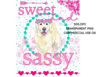 Light Golden Retriever Sweet & Sassy PNG Southern Prep Simply Adorable Animal Flower Crown Instant Digital Download Sublimation Print Demand