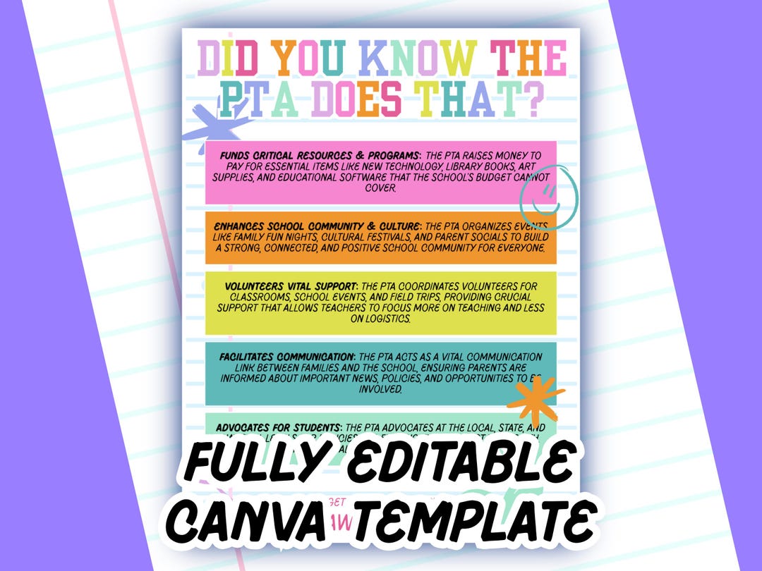 What Does PTA Do Flyer Template Editable Canva Membership Awareness ...