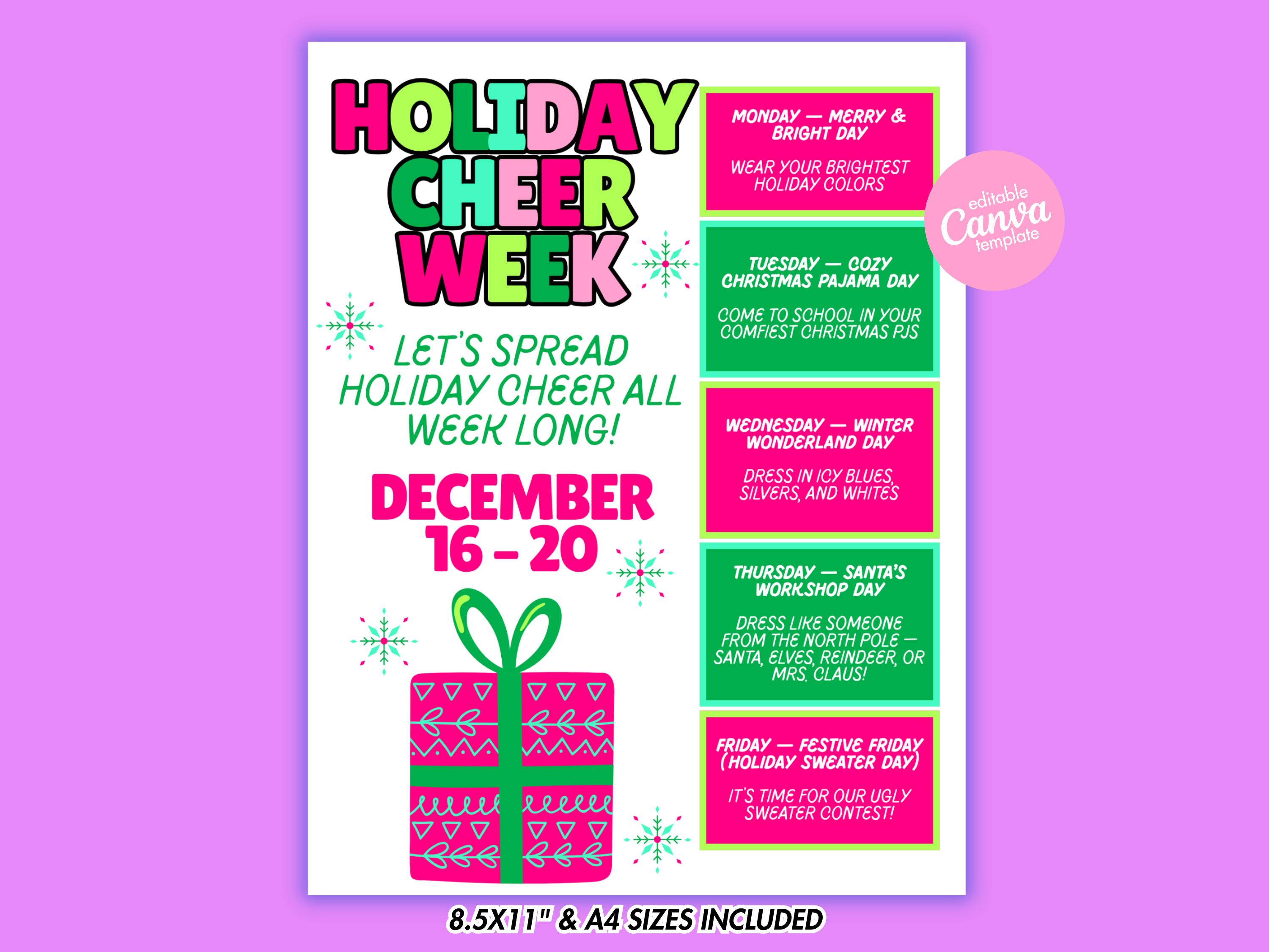 white christmas dresses Christmas Spirit Week Itinerary Schedule Editable Template, Winter Xma –  Puff Paper Co main image 0