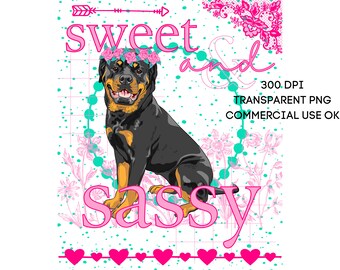 Cute Rotweiler Dog Sweet & Sassy PNG Southern Prep Simply Adorable Animal Flower Crown Instant Digital Download Sublimation Print on Demand