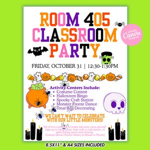 Klassenzimmer Halloween Party Flyer Vorlage Bearbeitbare Canva Room Eltern Schule Partyeinladung Lehrer Halloween Flyer Druckbare Download