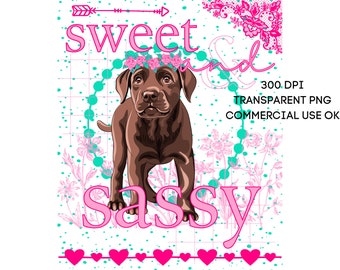 Cute Chocolate Lab Sweet & Sassy PNG Southern Prep Simply Adorable Animal Flower Crown Instant Digital Download Sublimation Print on Demand