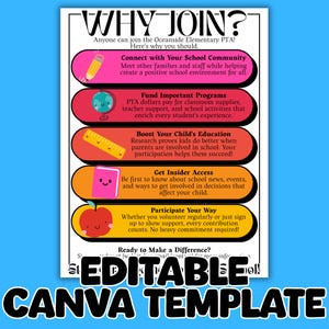 PTA Flyer Canva Template Why Join PTA Handout Editable School Membership Poster PTO Parent Night Open House Back to School Printable