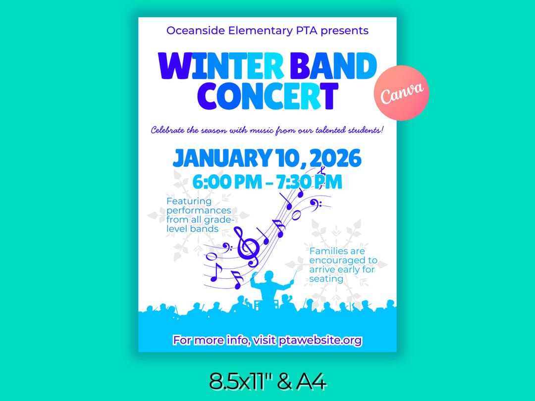 Winter Band Concert Flyer Template Editable School Music Event Poster ...