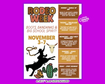 Rodeo Western Fall Spirit Week Flyer Editable Canva Template School Dress Up Days Poster PTA PTO Cowboy Country Theme Event Printable Kit